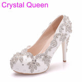 11 Cm High Heels Large Size Waterproof Table Single Shoes Women's Fine Heel Round Head Diamond Wedding Shoes Bridal Shoes Ball HZ0115