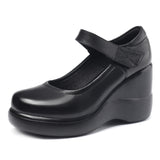 Spring And Autumn Women's Shoes Thick Bottom Slope And Shallow Single Shoes High Heels Ladies Leather Shoes Magic Stick Round Head Loose Cake Middle-Naught Mother Shoes HZ0115