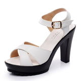 Walk Show Artifact Model High Heel Sandals Leather Thick Heel Waterproof Counter 11Cm Cross-Band Hollow Performance Sandals Women Summer HZ0115