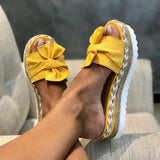 Shoes 2025 Summer New Bow Beach Women Slippers Thick Bottom Slope And Hemp Rope Large Women's Shoes HZ0115