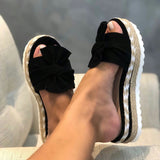 Shoes 2025 Summer New Bow Beach Women Slippers Thick Bottom Slope And Hemp Rope Large Women's Shoes HZ0115