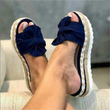 Shoes 2025 Summer New Bow Beach Women Slippers Thick Bottom Slope And Hemp Rope Large Women's Shoes HZ0115