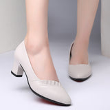Round Head Shallow Mouth Mother Shoes Soft Sole Leather Shoes In The Elderly Heel Single Shoes Spring And Autumn Women's Shoes Work Shoes HZ0115