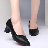 Round Head Shallow Mouth Mother Shoes Soft Sole Leather Shoes In The Elderly Heel Single Shoes Spring And Autumn Women's Shoes Work Shoes HZ0115