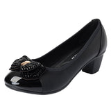 Bow Beaded Mother Shoes Soft Soles Single Shoes Thick Heel Lazy Leather Shoes Round Head Working Shoes Heel Women's Shoes HZ0115