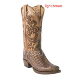 Large-Size Female Boots 2025 Autumn And Winter New Leather Boots Crocodile Pattern Coarse And Pointed Knight Boots HZ0115