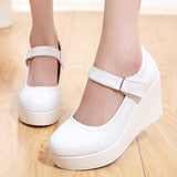 White 8CM High Heel Heel Leather Shoes 3CM Thick Waterproof Table Comfortable Loose Cake Shoes Round Head Light Magic Stick Single Shoes Women HZ0115