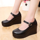 White 8CM High Heel Heel Leather Shoes 3CM Thick Waterproof Table Comfortable Loose Cake Shoes Round Head Light Magic Stick Single Shoes Women HZ0115