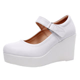 White 8CM High Heel Heel Leather Shoes 3CM Thick Waterproof Table Comfortable Loose Cake Shoes Round Head Light Magic Stick Single Shoes Women HZ0115