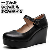 White 8CM High Heel Heel Leather Shoes 3CM Thick Waterproof Table Comfortable Loose Cake Shoes Round Head Light Magic Stick Single Shoes Women HZ0115