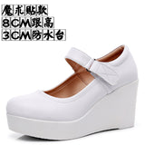 White 8CM High Heel Heel Leather Shoes 3CM Thick Waterproof Table Comfortable Loose Cake Shoes Round Head Light Magic Stick Single Shoes Women HZ0115
