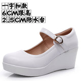 White 8CM High Heel Heel Leather Shoes 3CM Thick Waterproof Table Comfortable Loose Cake Shoes Round Head Light Magic Stick Single Shoes Women HZ0115