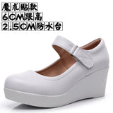 White 8CM High Heel Heel Leather Shoes 3CM Thick Waterproof Table Comfortable Loose Cake Shoes Round Head Light Magic Stick Single Shoes Women HZ0115