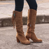 2025 Autumn And Winter New National Wind Lady Large Tid Su Long Boots Side Zipper Coarse And Ladies Boots HZ0115