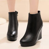 Cowskin High Heemon Women's Boots Middle-Age Women's Shoes 33 Yards Round Head Waterproof Table Thick-Bottomed Single Boots Plus Velvet Slope And Short Boots Girl HZ0115