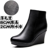 Cowskin High Heemon Women's Boots Middle-Age Women's Shoes 33 Yards Round Head Waterproof Table Thick-Bottomed Single Boots Plus Velvet Slope And Short Boots Girl HZ0115