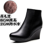 Cowskin High Heemon Women's Boots Middle-Age Women's Shoes 33 Yards Round Head Waterproof Table Thick-Bottomed Single Boots Plus Velvet Slope And Short Boots Girl HZ0115