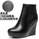 Cowskin High Heemon Women's Boots Middle-Age Women's Shoes 33 Yards Round Head Waterproof Table Thick-Bottomed Single Boots Plus Velvet Slope And Short Boots Girl HZ0115