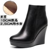 Cowskin High Heemon Women's Boots Middle-Age Women's Shoes 33 Yards Round Head Waterproof Table Thick-Bottomed Single Boots Plus Velvet Slope And Short Boots Girl HZ0115