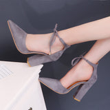 2025 New Big-Size Women's Shoes High Heel Thick Heel Strap With Pointed Shallow Sandals Women's Shoes HZ0115