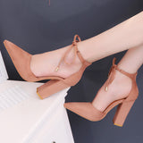 2025 New Big-Size Women's Shoes High Heel Thick Heel Strap With Pointed Shallow Sandals Women's Shoes HZ0115