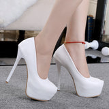 14 Cm White Heel Single Shoes Red Thin Heel Waterproof Table White Wedding Shoes Large High Heels Wedding Shoes HZ0115