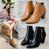 Leather Boots Fashion Coarse And Short Boots Large Size Women's Shoes 40-43 Yards Zipper Decorated High Heel Martin Boots Women HZ0115