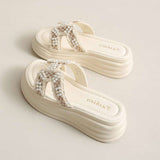 Daily High-Level Pearl Slippers Women's Summer Net Red Explosion Wearing Small Fragrant Wind Thick-Bottomed Drag Fashion Cool Slippers HZ0115