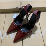 ZA2025 Spring New Women's Shoes Red Velvet Head Light-High Muller Shoes Buckle Fine Women's Shoes HZ0115