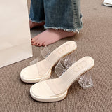 Tial On The Thick Background Waterproof Table Transparent Word With High-Heeled Slippers Women Summer Wearing Crystal And Coarse And Cold Slippers HZ0115