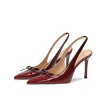 Naked High-Heeled Women 2025 Summer After The New Empty Tip Fine And Light Temperament Single-Shoe Red-Soled Bow Sandals HZ0115