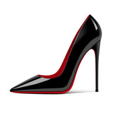 Black High-Heeled Women's Fine Red Background Red Inside Sexy Bed Flirting Super High 10Cm Naked Paint Leather Single Shoes HZ0115