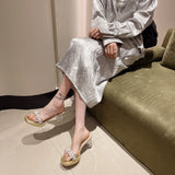 French Transparent Crystal Diamond-Embossed Coarse Slippers Women's Shoes 2025 New Summer Outside The Water Drill High-Heeled Sandals HZ0115