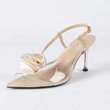 Ladies Three-Dimensional Flowers Transparent PVE Tip Fine High Heel Sandals Apricot High Heels HZ0115