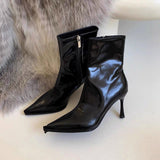 2025 Autumn Sharp Leather Fashion Thin Short Boots Women's Side Zipper Fine And High And Thin Boots Naked Boots HZ0115