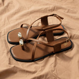 ZAJ2025 Spring Cross-Lace Metal Flat Sandals Women's Leisure Beach Shoes Soft Soles Toes Roman Shoes HZ0115