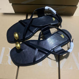 ZAJ2025 Spring Cross-Lace Metal Flat Sandals Women's Leisure Beach Shoes Soft Soles Toes Roman Shoes HZ0115