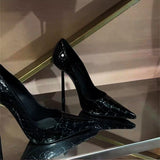 Red-Soled Black High-Heeled Women's Fine Heel Sexy Night Scene 2025 Spring And Autumn New Bed Patent Leather Pure Lusty Single Shoes HZ0115