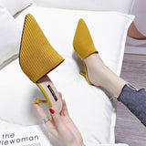 Knitted Half-Slippers High Heel Head Women's Summer New Fashion Half-Shoe Single Shoes Fashion Fine Heel Cool Slippers HZ0115