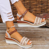 Grass-Drilled Flash Slope And Thick-Soled Sandals 2025 Summer New Simple And Comfortable Fashion Buckle High Heels HZ0115