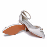 2 Cm Ball Beads Flat And Casual Tip Hollow Sandals Low Heel Light-Mouthed Satin Cloth Buckle The Bride's Wedding Shoes HZ0115