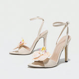 Women's Sharp Three-Dimensional Flowers Fine High Heeled Sandals Women's Shoes Gorgeous Party Apricot High Heels HZ0115