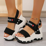 2025 Spring And Summer New Large-Size Thick Bottom Slope With Ladies Casual Sandals Pure Color Simple Grid HZ0115