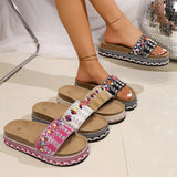 2025 Fashion Family Style Thick Bottom Slippers Women Rivet Hemp Rope Large Size Water Loose Beach Slippers HZ0115