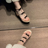 Spring And Summer Classic Water Drill Sandals Black Bow Fairy Wind Roman Fine Ribbon Hollow Princess Shoes Children's HZ0115