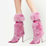 High-Heeling Haired Boots 2025 Autumn/Winter Tip Fine And Warm Cowhide Fox Hair Fine High Plush HZ0115