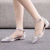 2 Cm Flat Heds Casual Tip Hollow Sandals Low Heeled White Bungalow Diamond Wedding Shoes Dress Shoes HZ0115