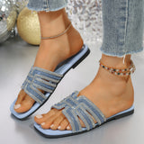 Large-Size Flat Bottom Cool Slippers Women 2025 Summer New Color Water Drill Square Head Casual Word Slippers HZ0115