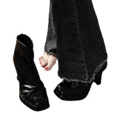 Fang With Thick Bottom Height Small Ankle Boots Women 2025 Autumn New Square Bows Short Boots French Elegant Thin Skin Boots HZ0115