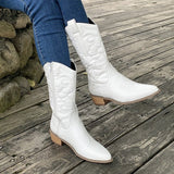 2025 Autumn New Large-Size Women's Barrel Solid Color Pointed Casual Martin Boots Coarse Heel Boots HZ0115